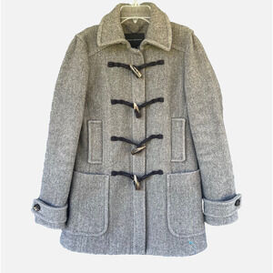 Banana Republic Pea Coat Womens XS Gray Wool Toggle Duffle Casual Herringbone